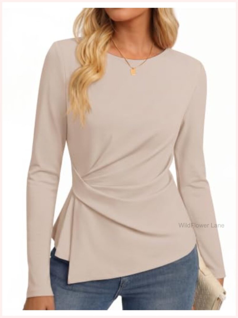 Long Sleeve Peplum Blouse Business Casual Round Neck Tops